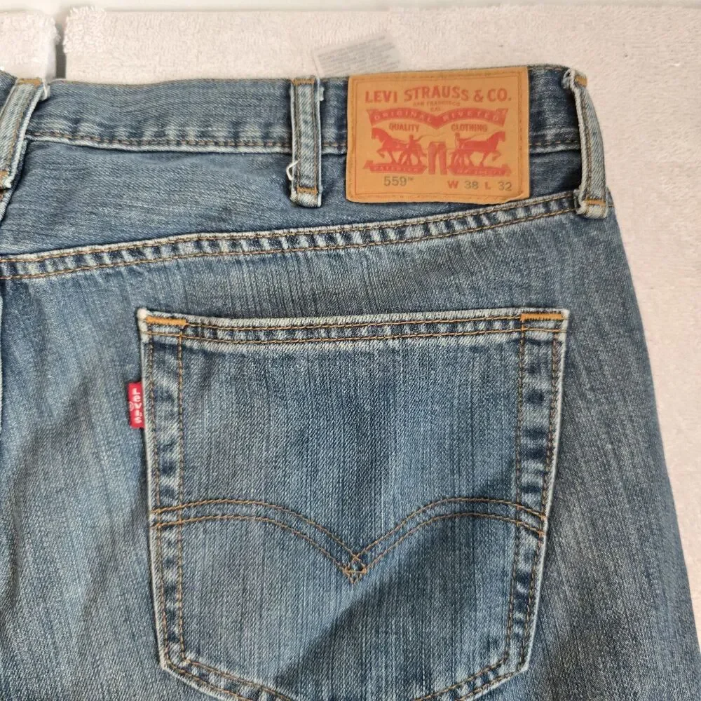 Levis 559 Jeans 38x32 Mens Blue Pants Stretch Mid Rise Relaxed Straight Red Tab